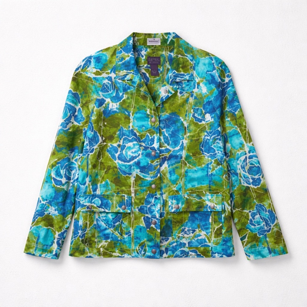 Additions by Chicos Size 1 Medium Snap Front Modern Print Cotton Spandex Jacket